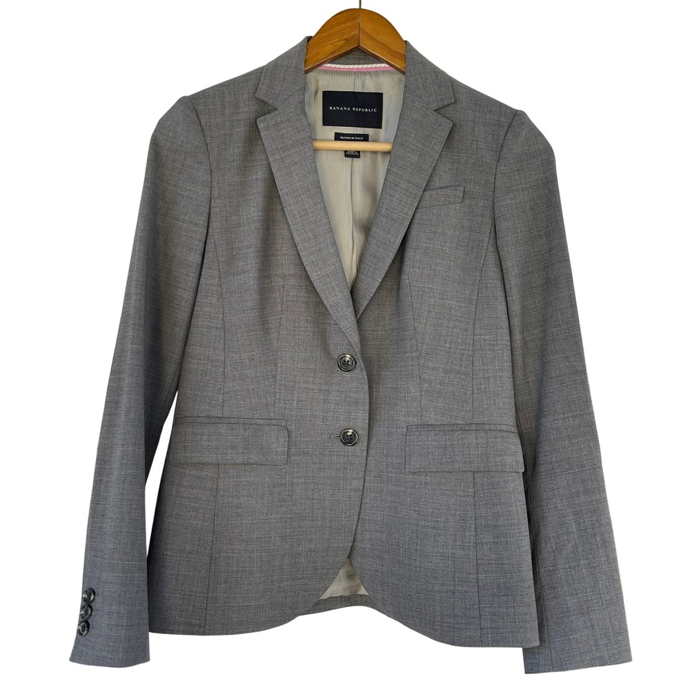 Banana Republic Grey Virgin Wool Blazer Italian Fabric Tailored Jacket Size 2